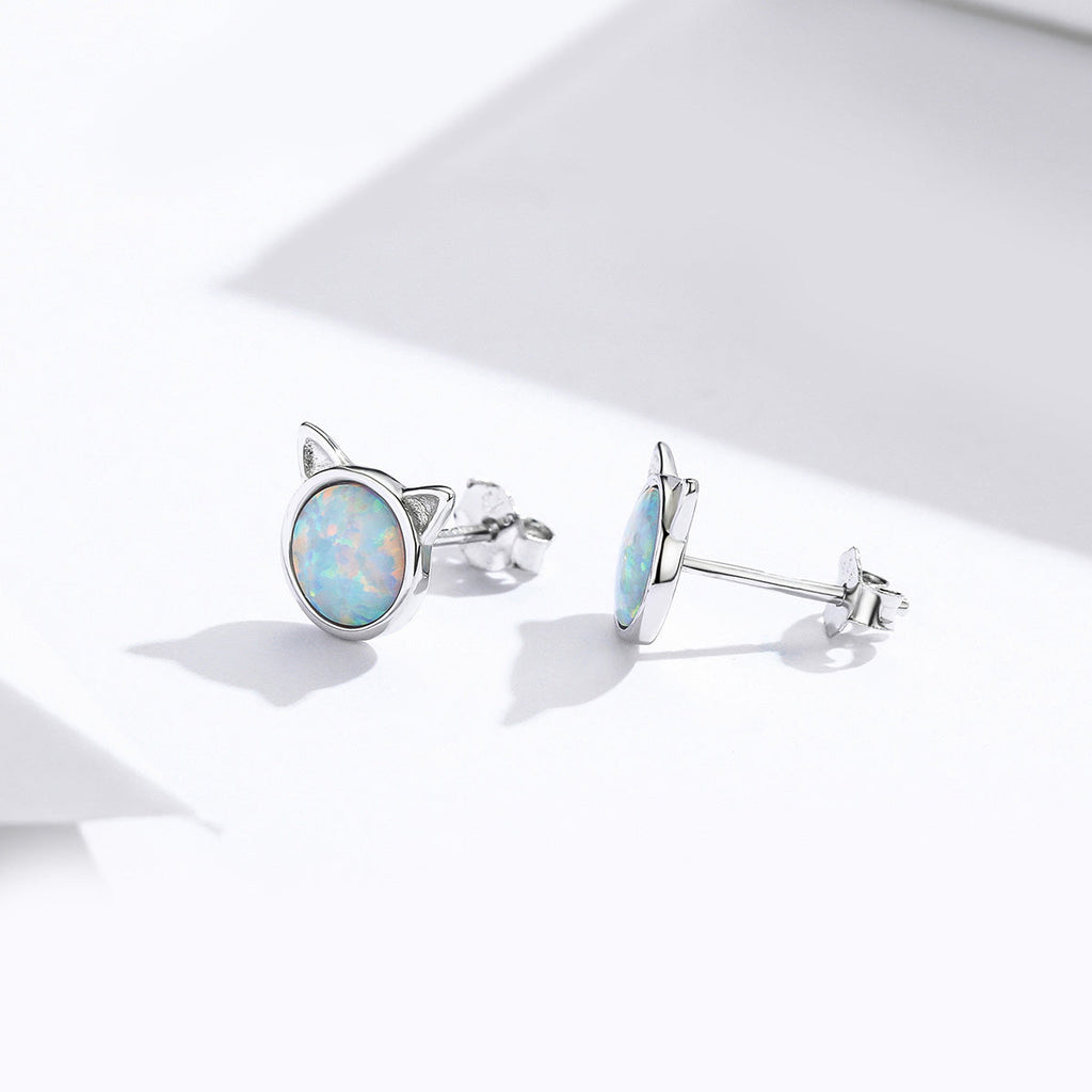 925 Sterling Silver Plated Rose Gold Opal Earrings 0.8cm for Women