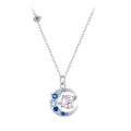 925 Sterling Silver Necklace with Pavé CZ & Transparent Glass Pendant for Women