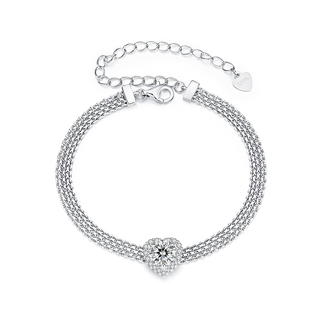 925 Sterling Silver & 1 Carat Moissanite & CZ White Gold Plated Bracelet for Women