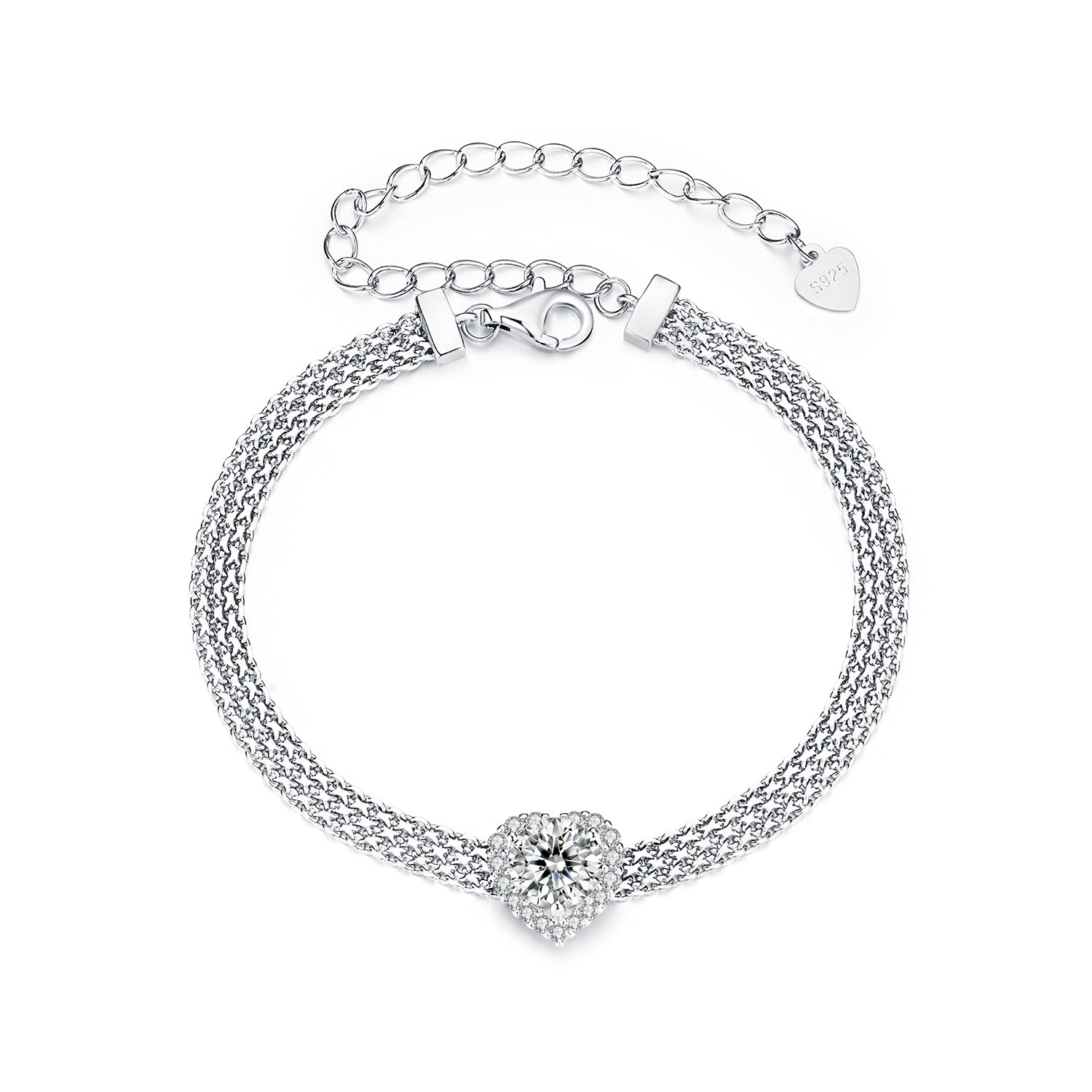 925 Sterling Silver & 1 Carat Moissanite & CZ White Gold Plated Bracelet for Women