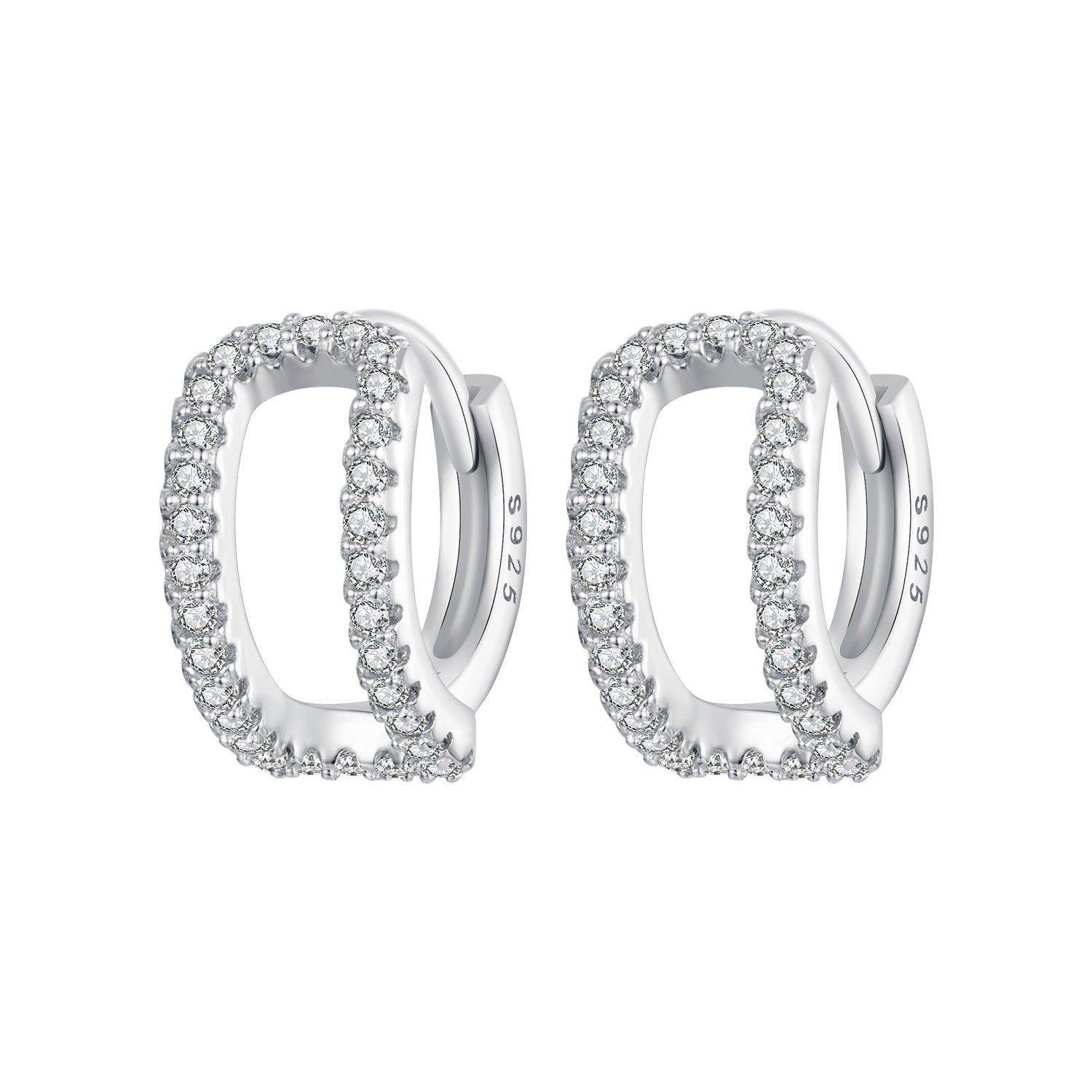 925 Sterling Silver Earrings with White Gold Plating and Pavé Setting CZ for Women