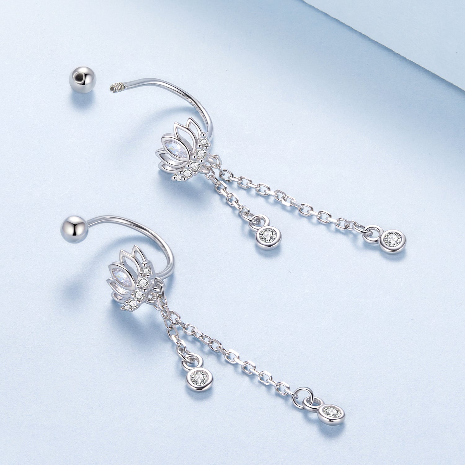 925 Sterling Silver Earrings with Pavé CZ in White Gold Plating - 3.1 x 0.7 cm for Women