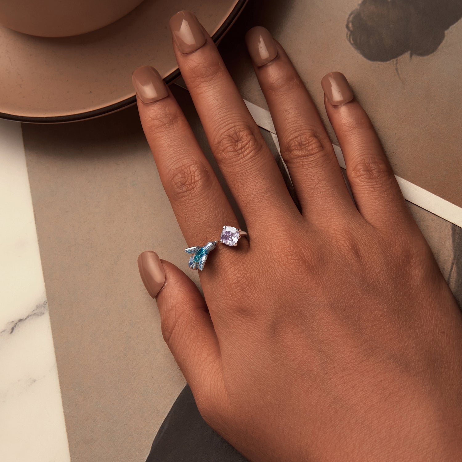 925 Sterling Silver Enamel White Gold Plated 1.6mm CZ Pavé Setting Ring