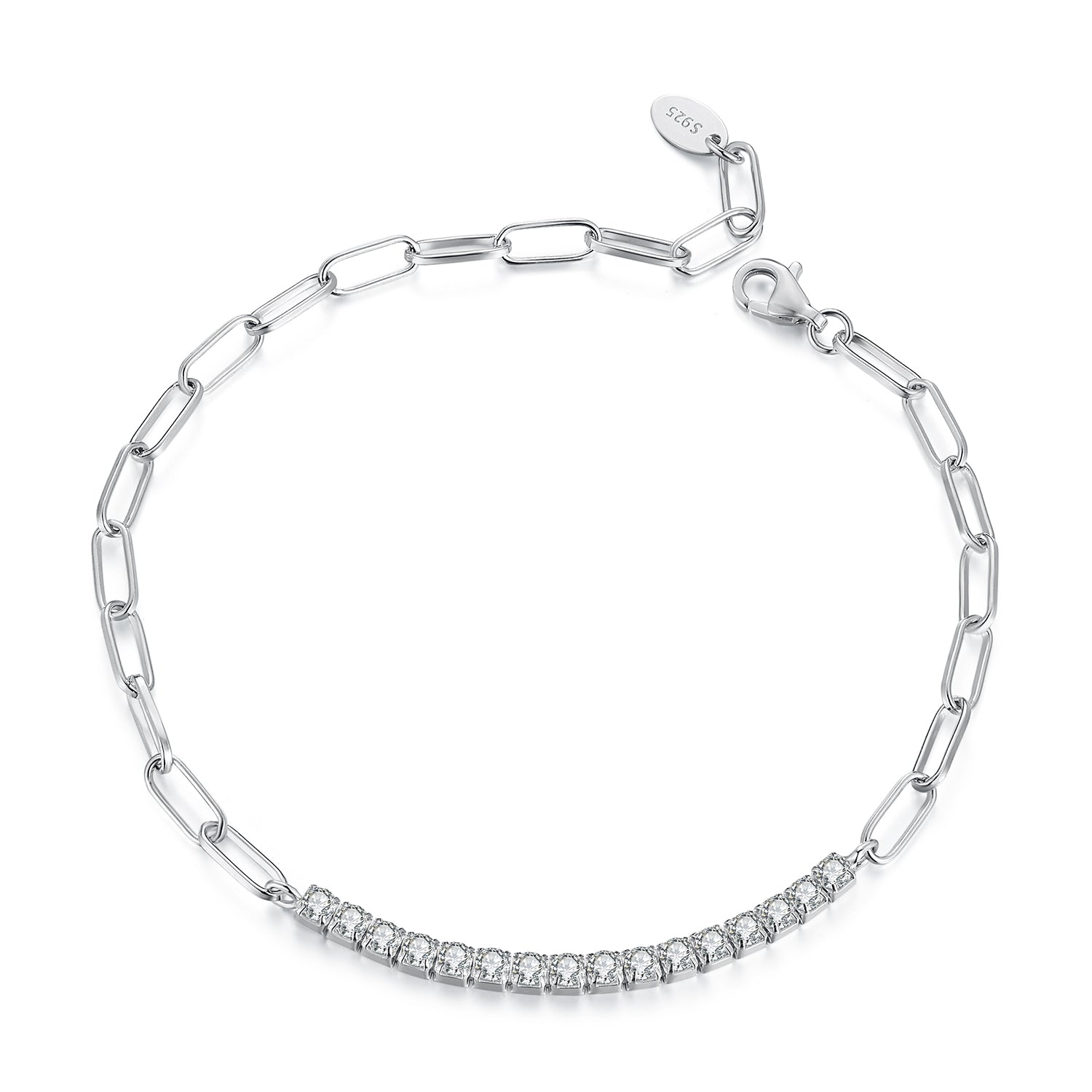 925 Sterling Silver + Moissanite White Gold 21cm Bracelet for Women
