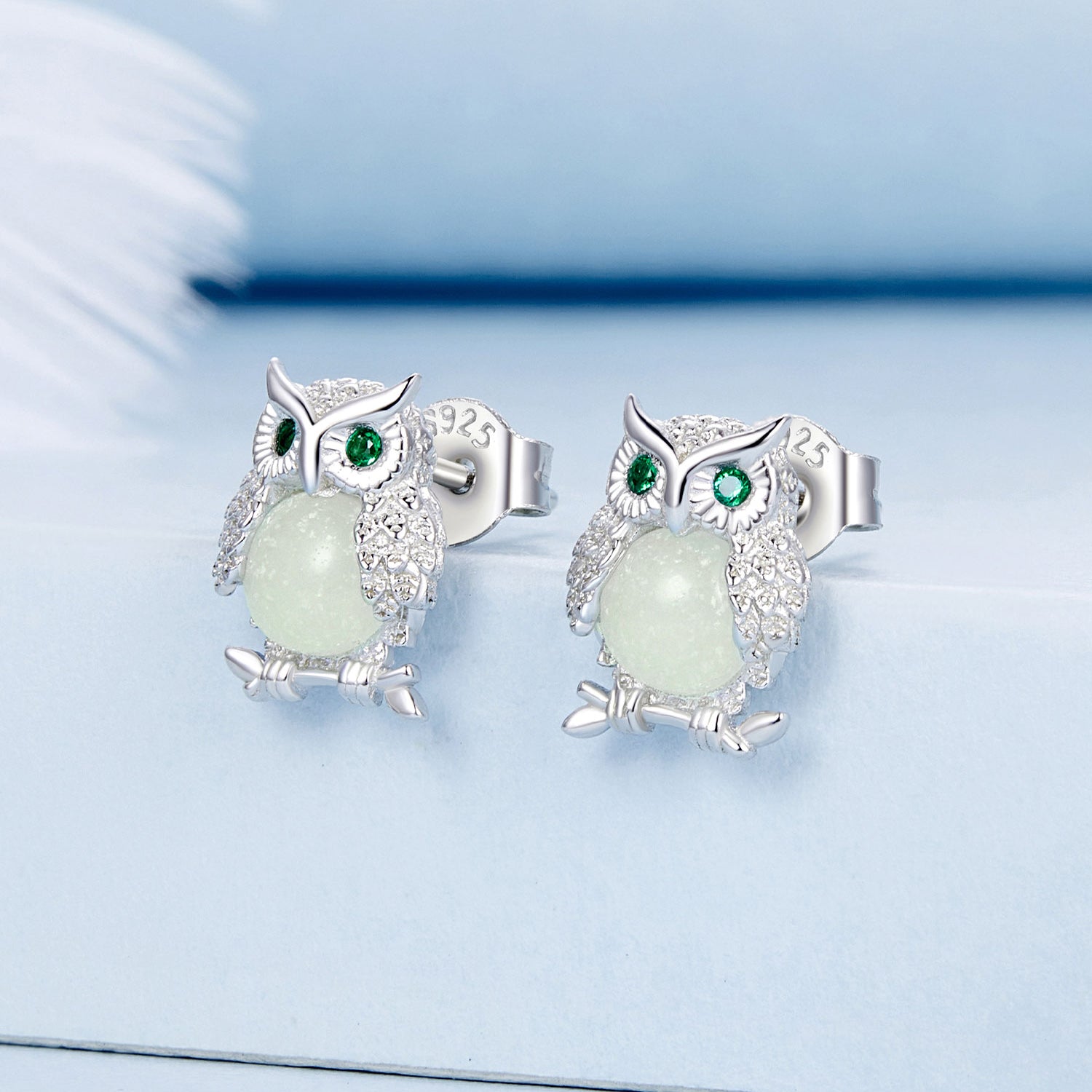 925 Sterling Silver Plated Platinum Luminous Stone Earrings 10*8mm for Women