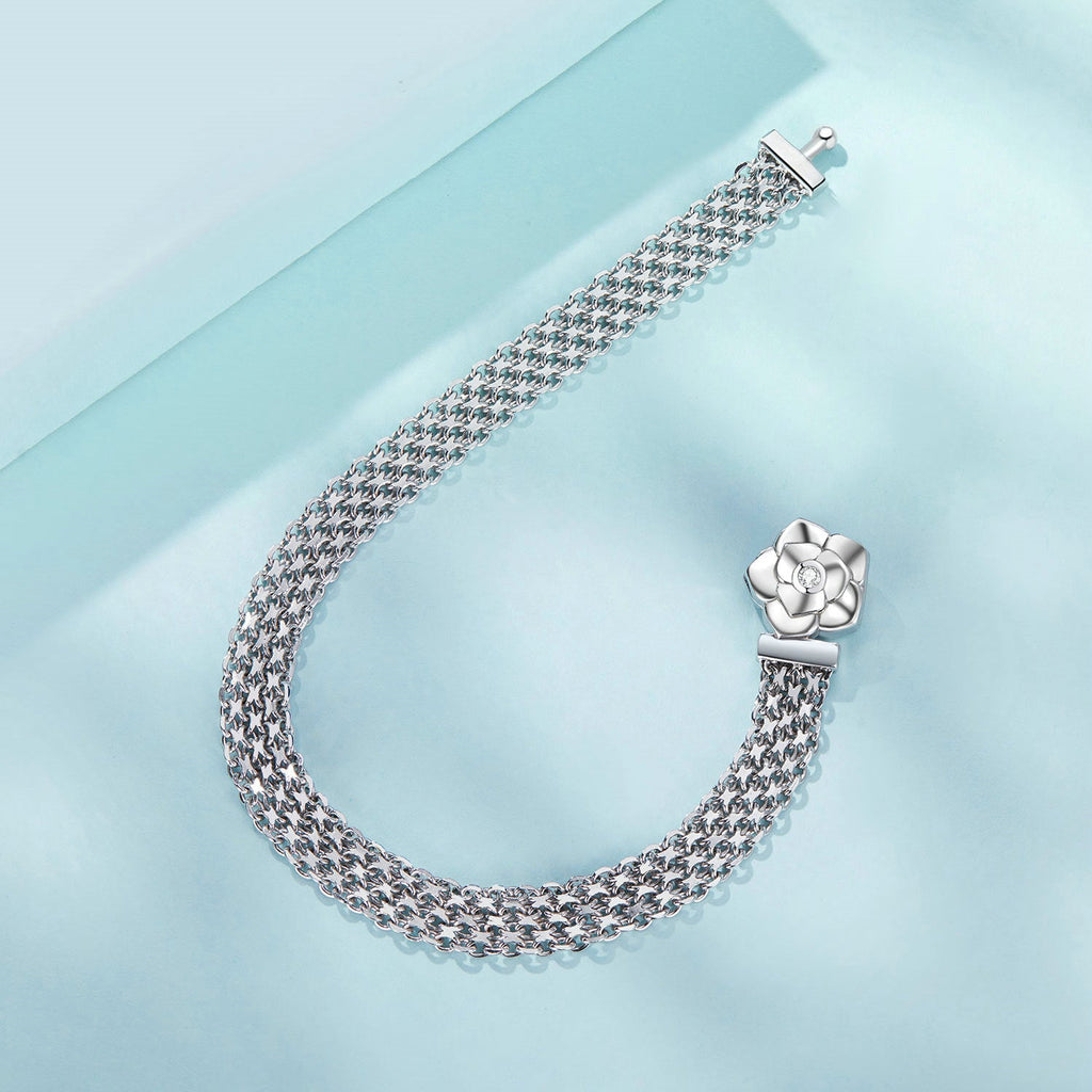 925 Sterling Silver and Platinum Plated 17.0 cm Pavé Setting CZ Bracelet for Women