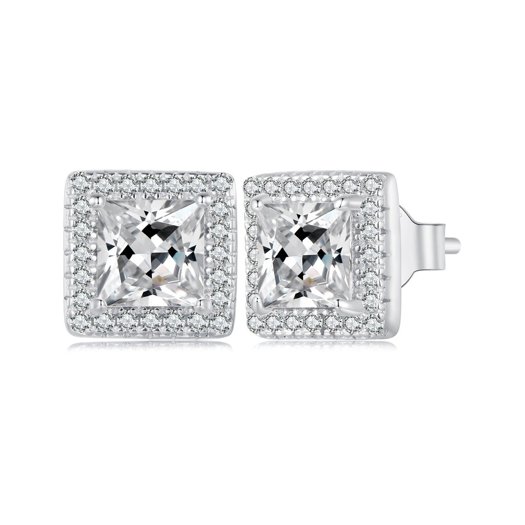 925 Sterling Silver Earrings with Pavé Setting CZ and Platinum Plating.