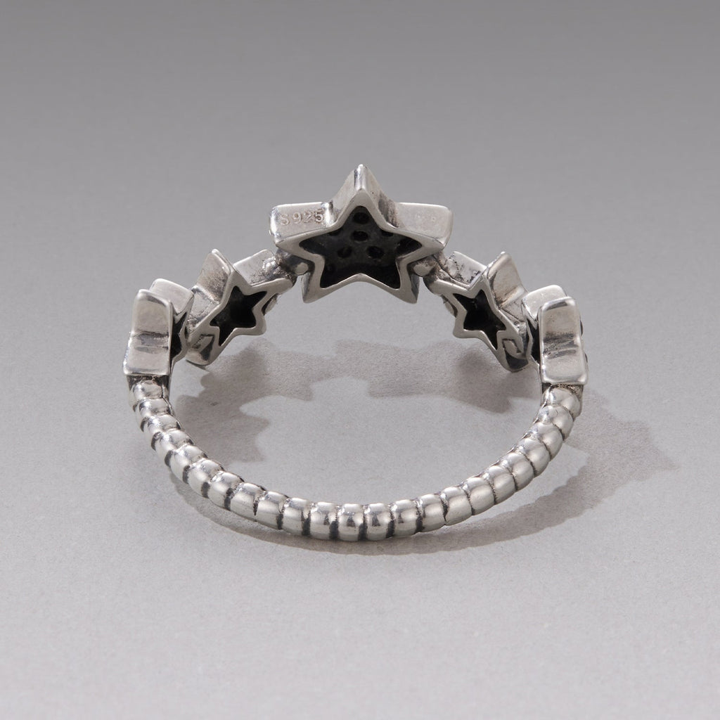 925 Sterling Silver Oxidized Rings with Pavé Setting CZ, Size 6.0 for Women