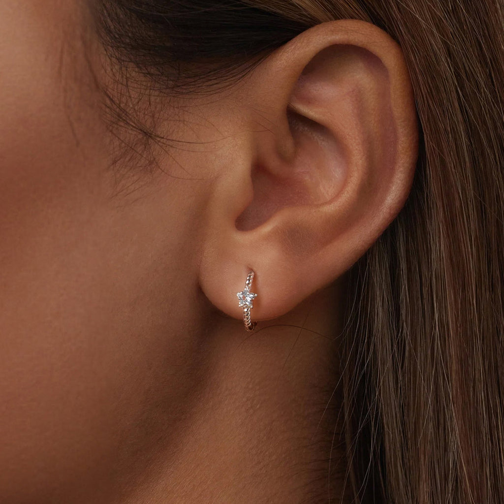 925 Sterling Silver Earrings with CZ and White Gold Plating, 1.3cm for Women
