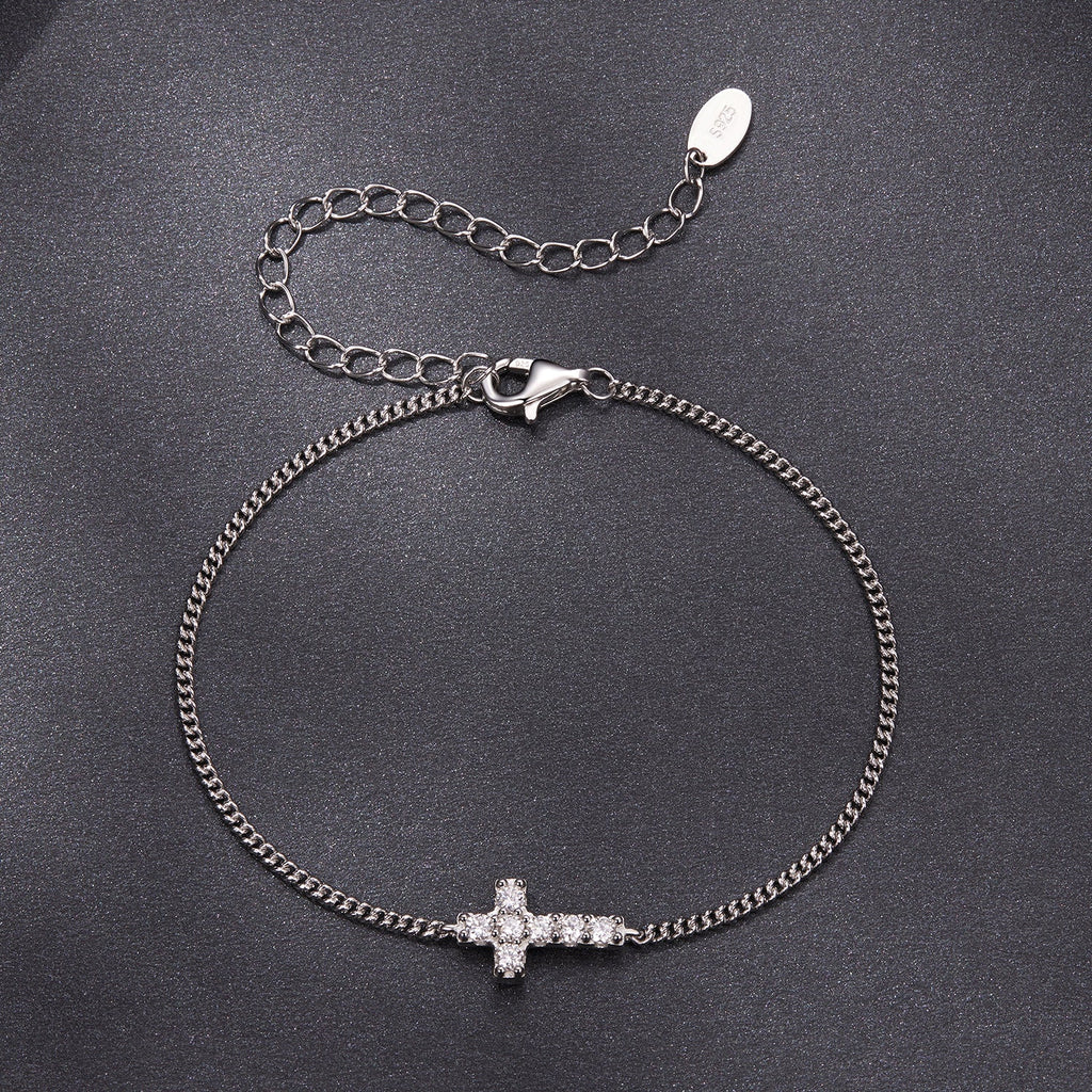 925 Sterling Silver Moissanite Bracelet 15+6cm, Plated White Gold, for Women