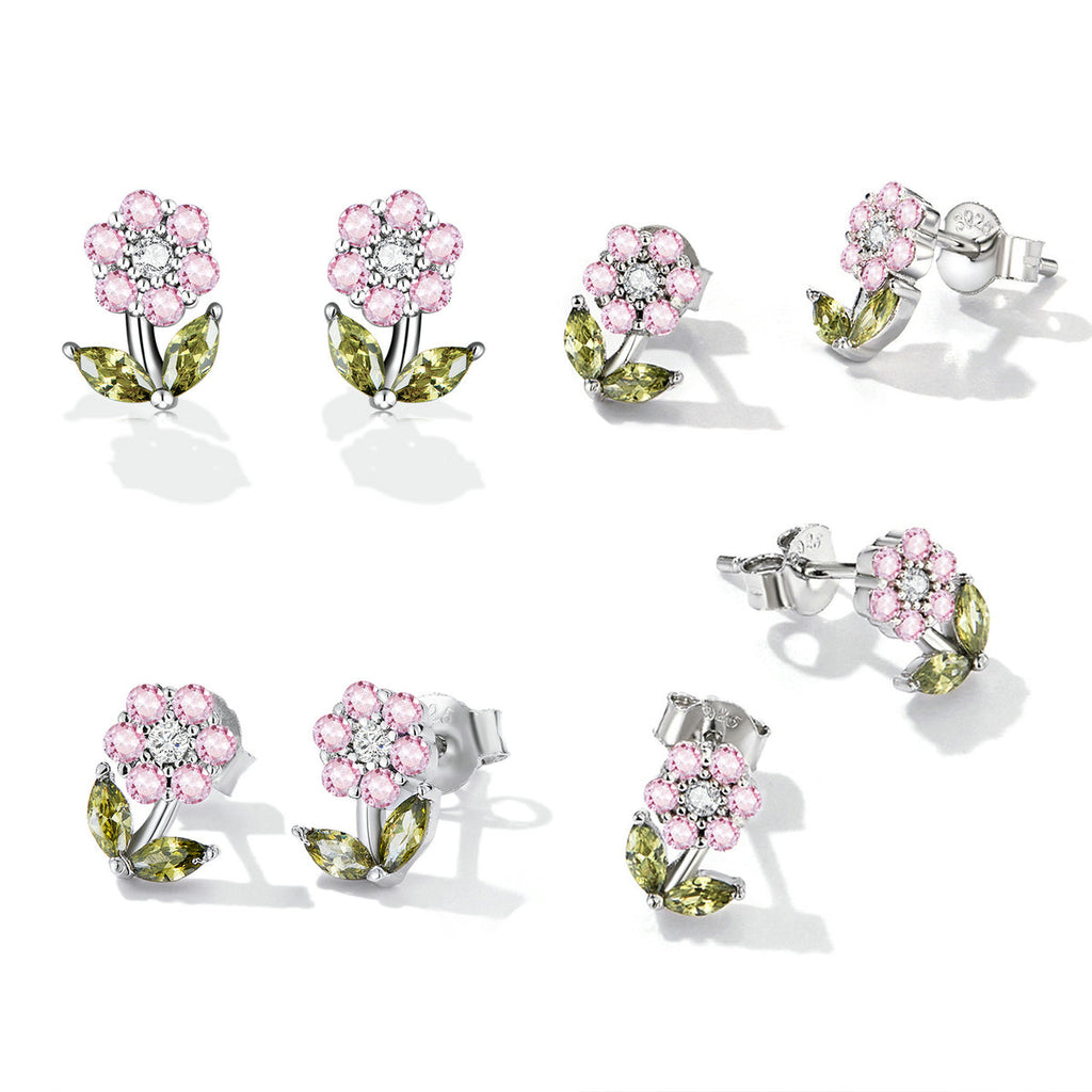 925 Sterling Silver Earrings with Pavé Setting CZ in White Gold