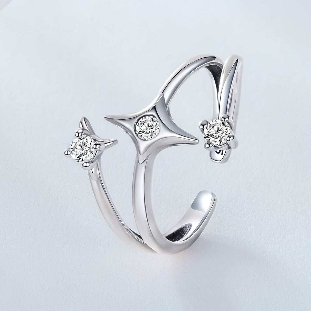 925 Sterling Silver Oxidized CZ Ring with Pavé Setting for Women