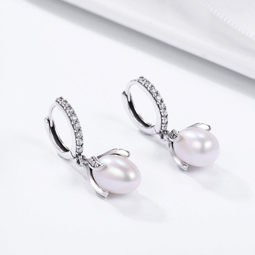 925 Sterling Silver Oxidized Silver Freshwater Pearl Earrings