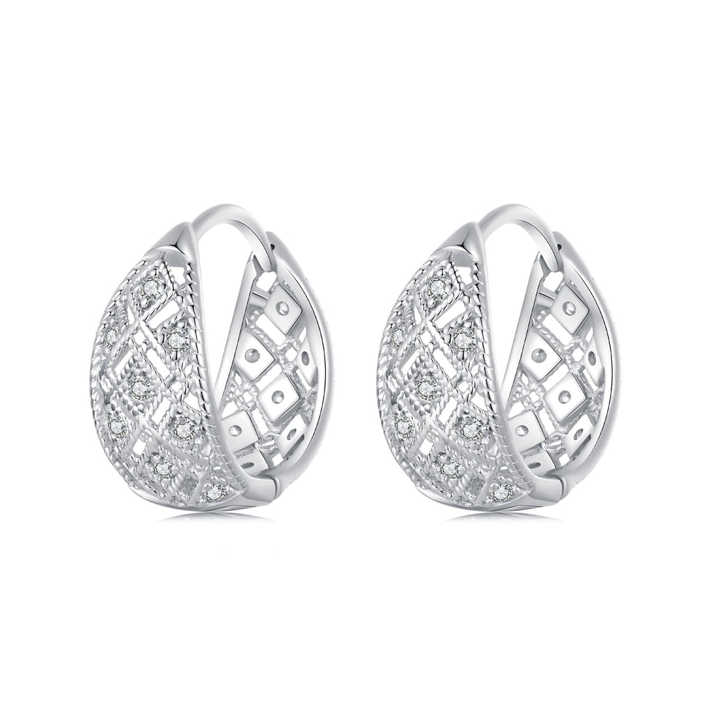 925 Sterling Silver White Gold Plated Pave Setting CZ Earrings 13*6mm for Women