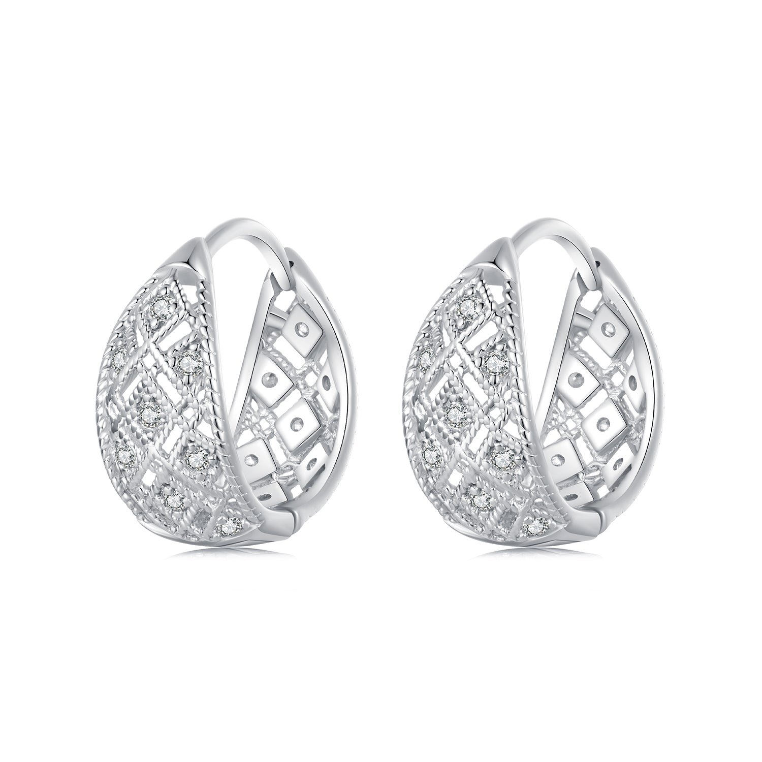 925 Sterling Silver White Gold Plated Pave Setting CZ Earrings 13*6mm for Women