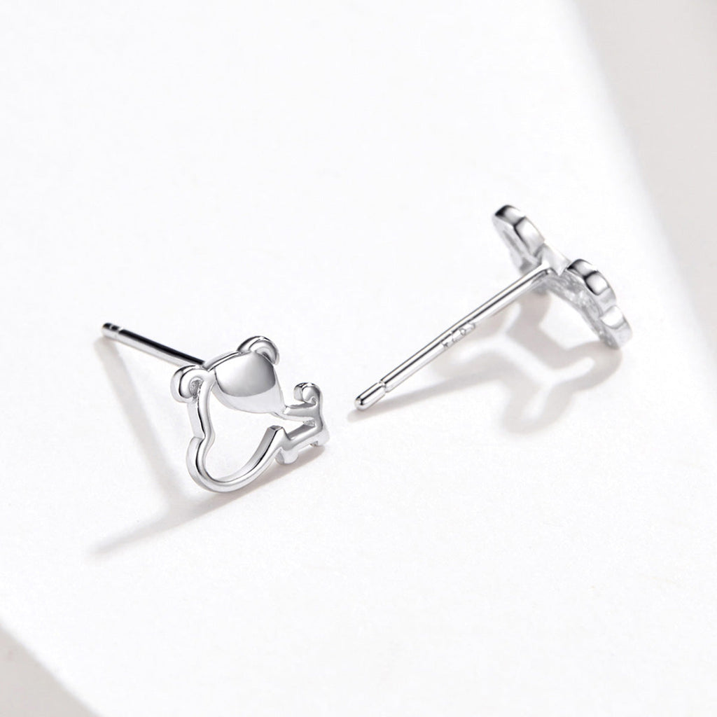 925 Sterling Silver Earrings for Women, 0.5-0.6cm, Bone and Dog Design, Platinum Plated