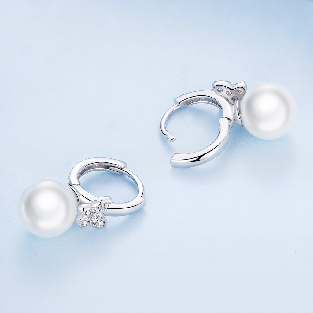 925 Sterling Silver Earrings with Plated Platinum and Shell Pearl for Women