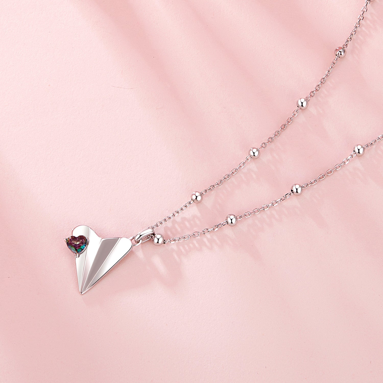 925 Sterling Silver Necklace with Transparent Glass, 18x15mm Pendant for Women