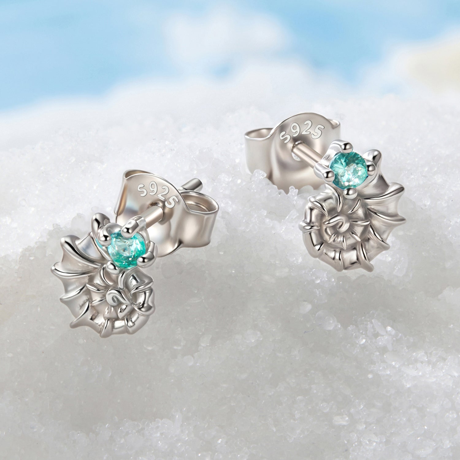 925 Sterling Silver Earrings with Transparent Glass and White Gold Plating for Women