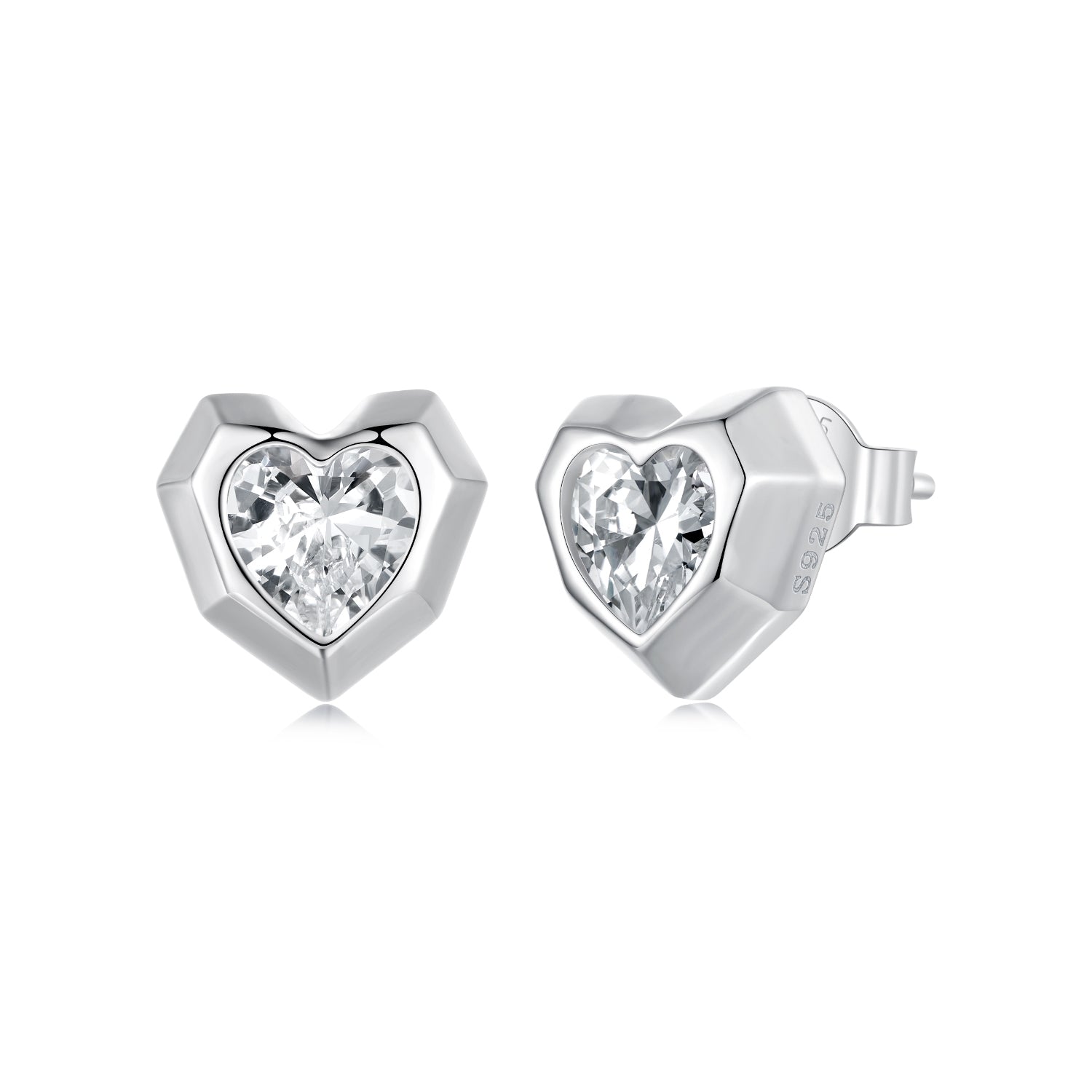 925 Sterling Silver Earrings with Pavé Setting CZ in White Gold, 0.8 x 0.9 cm
