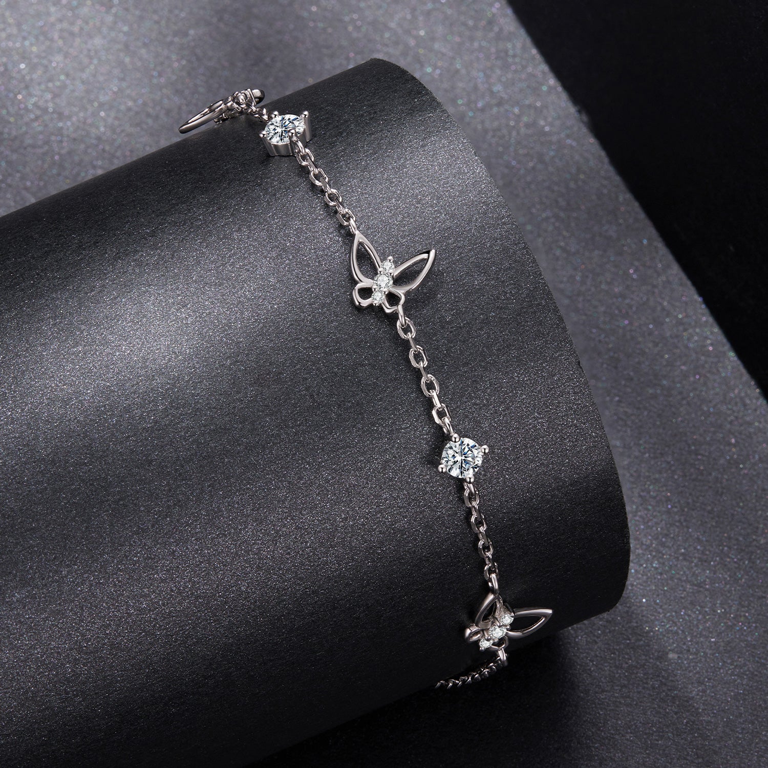 925 Sterling Silver White Gold Plated Bracelet with Moissanite, 15+6cm, for Women