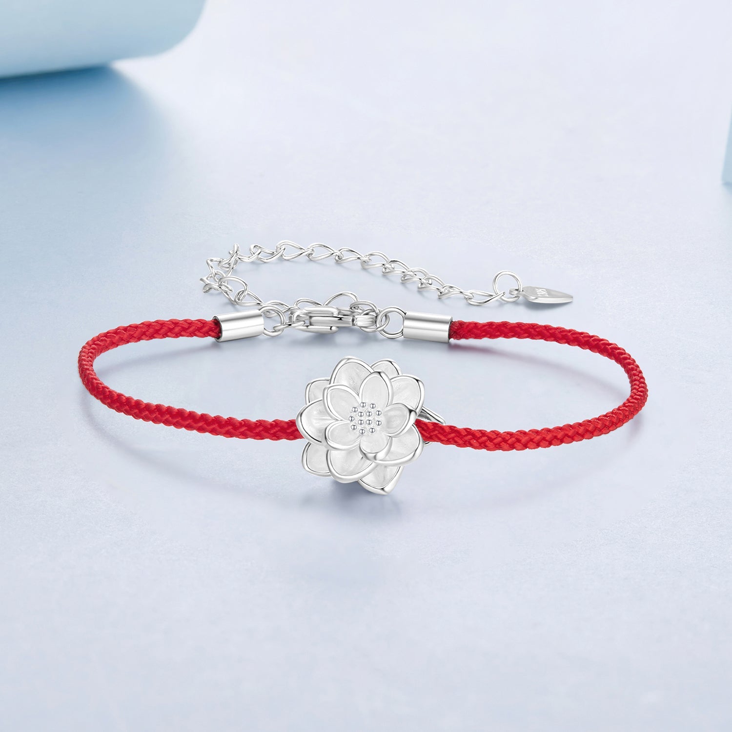 925 Sterling Silver Bracelet with White Gold Plating and Cotton Cord for Women