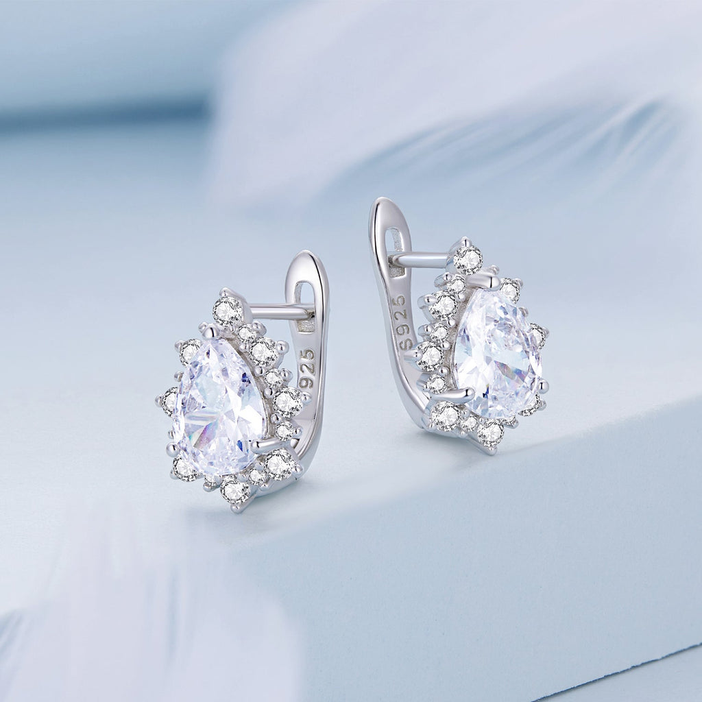 925 Sterling Silver Platinum Plated CZ Pavé Setting Earrings
