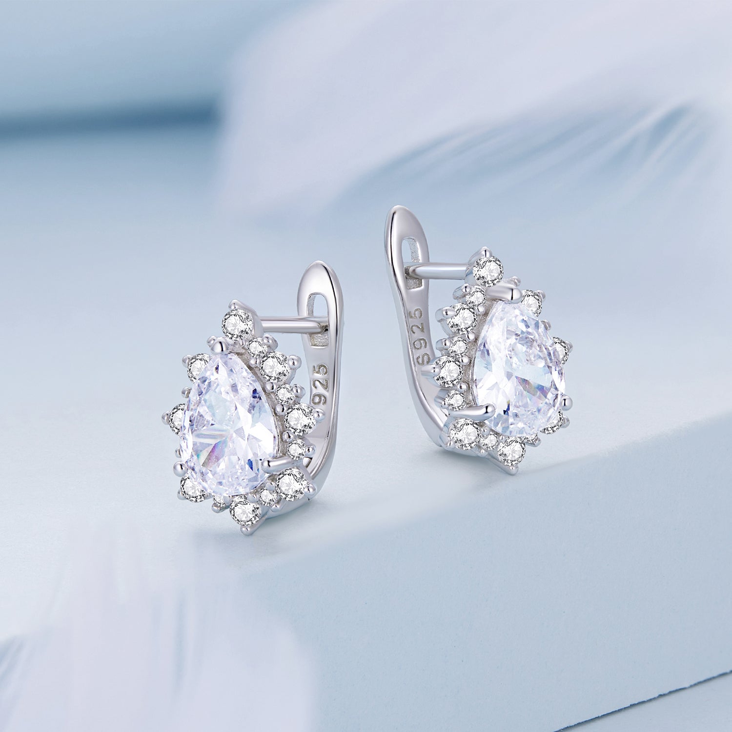 925 Sterling Silver Platinum Plated CZ Pavé Setting Earrings