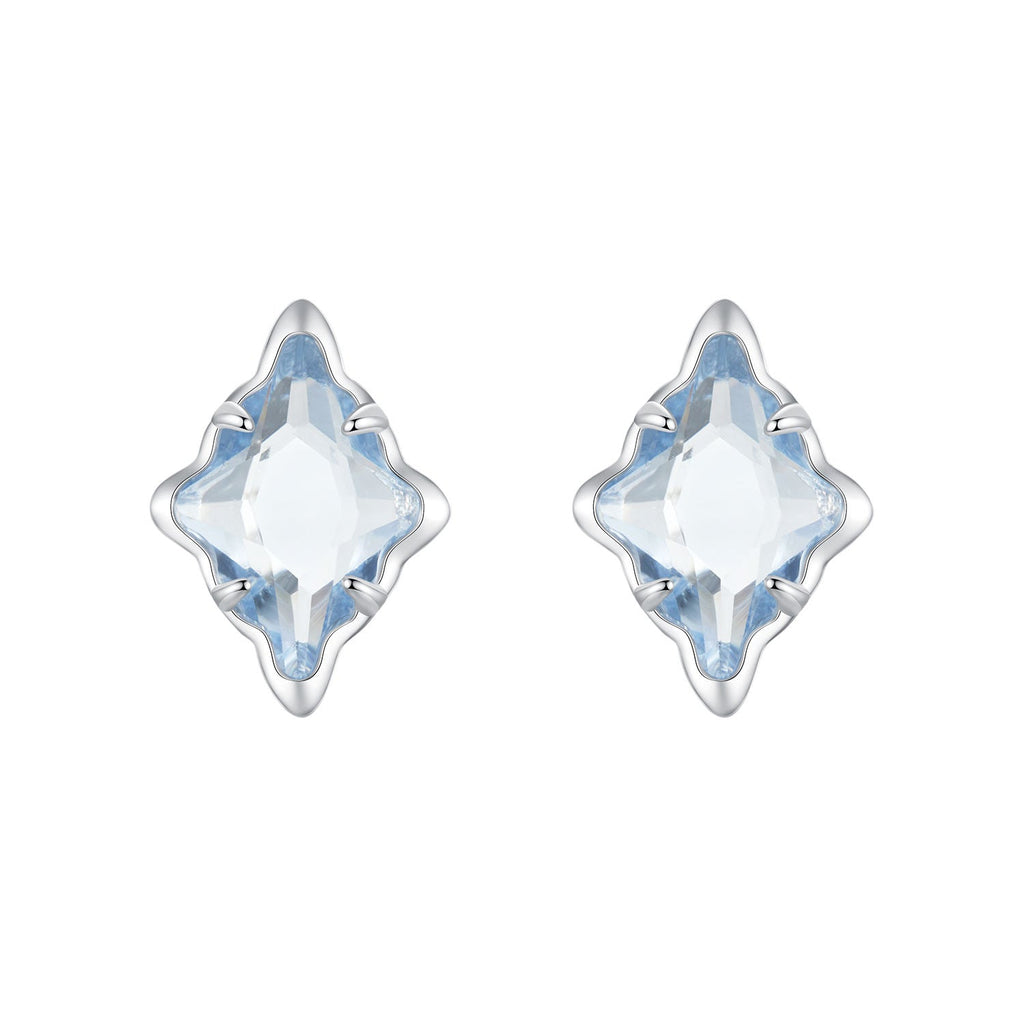 925 Sterling Silver Earrings with Transparent Glass and White Gold Plating