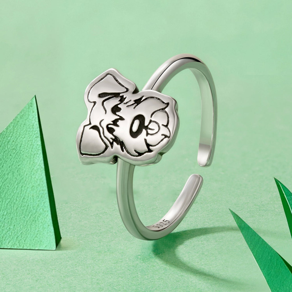 925 Sterling Silver Oxidized Silver Dog Ring for Women