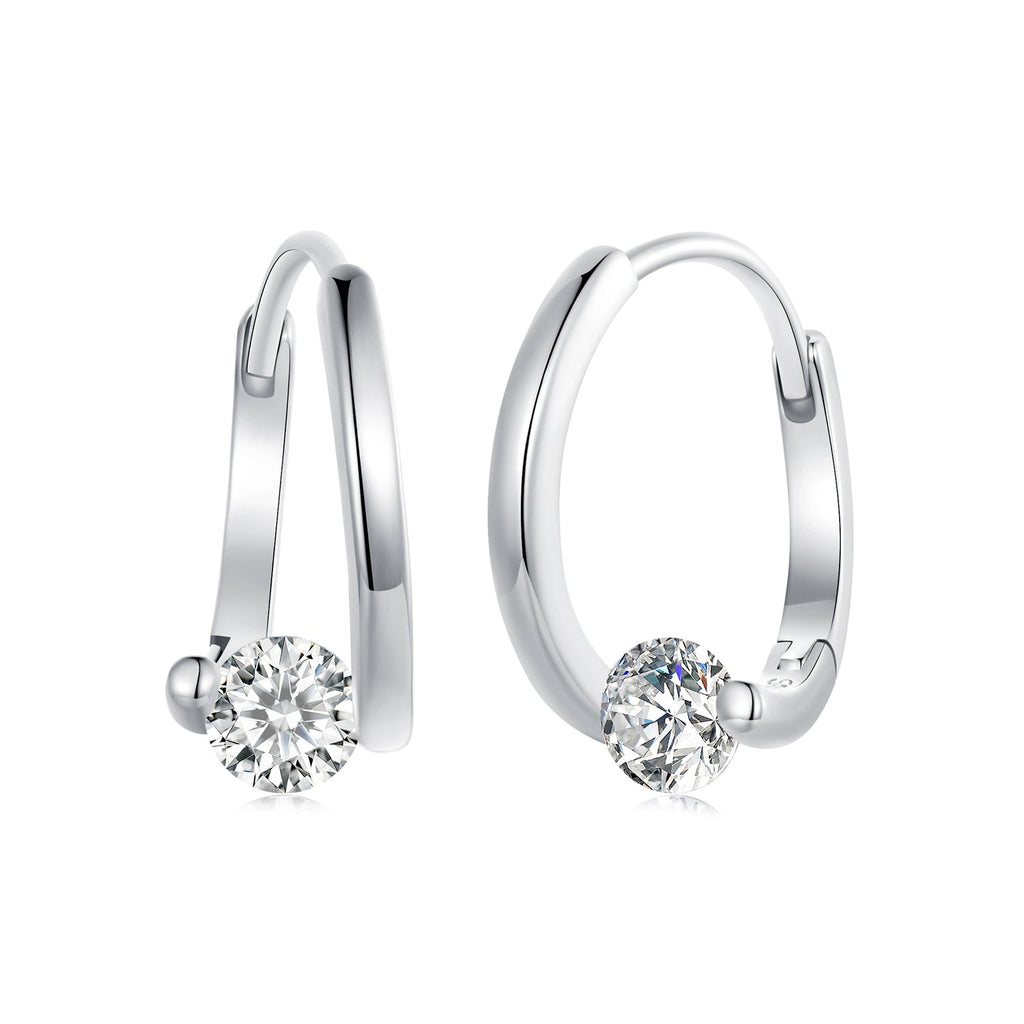 925 Sterling Silver Earrings with Pavé Setting CZ, Platinum Plated, 15x7mm for Women
