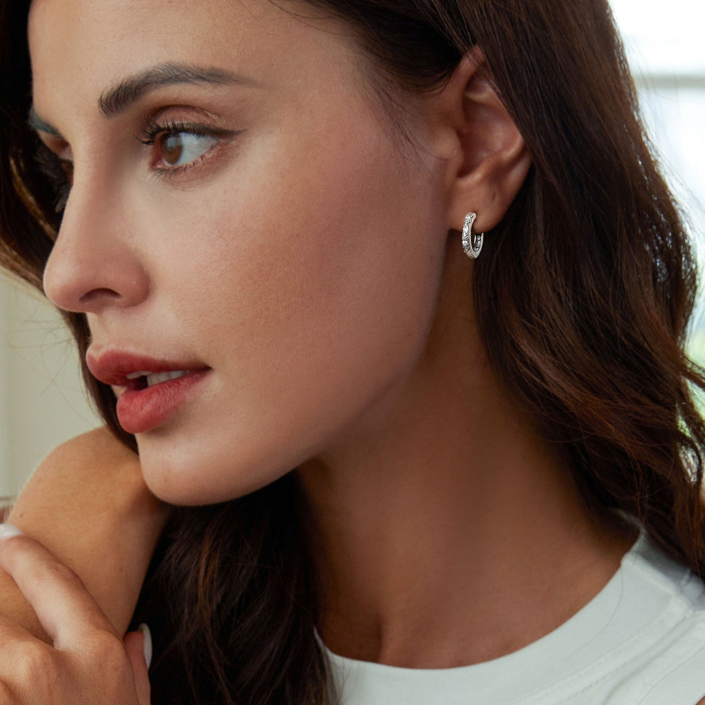 925 Sterling Silver Earrings with Oxidized Finish and Pavé Setting CZ for Women
