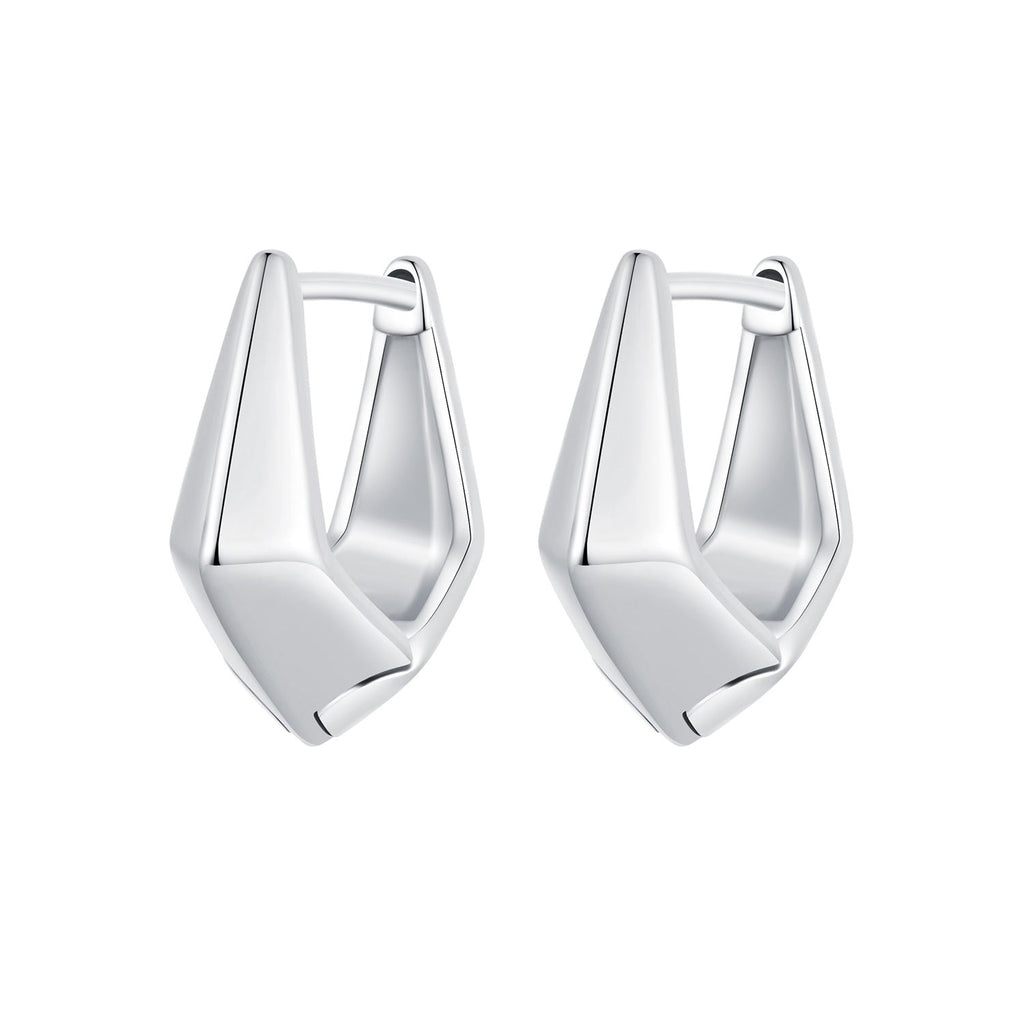 925 Sterling Silver White Gold Plated Earrings 14x6.5mm for Women