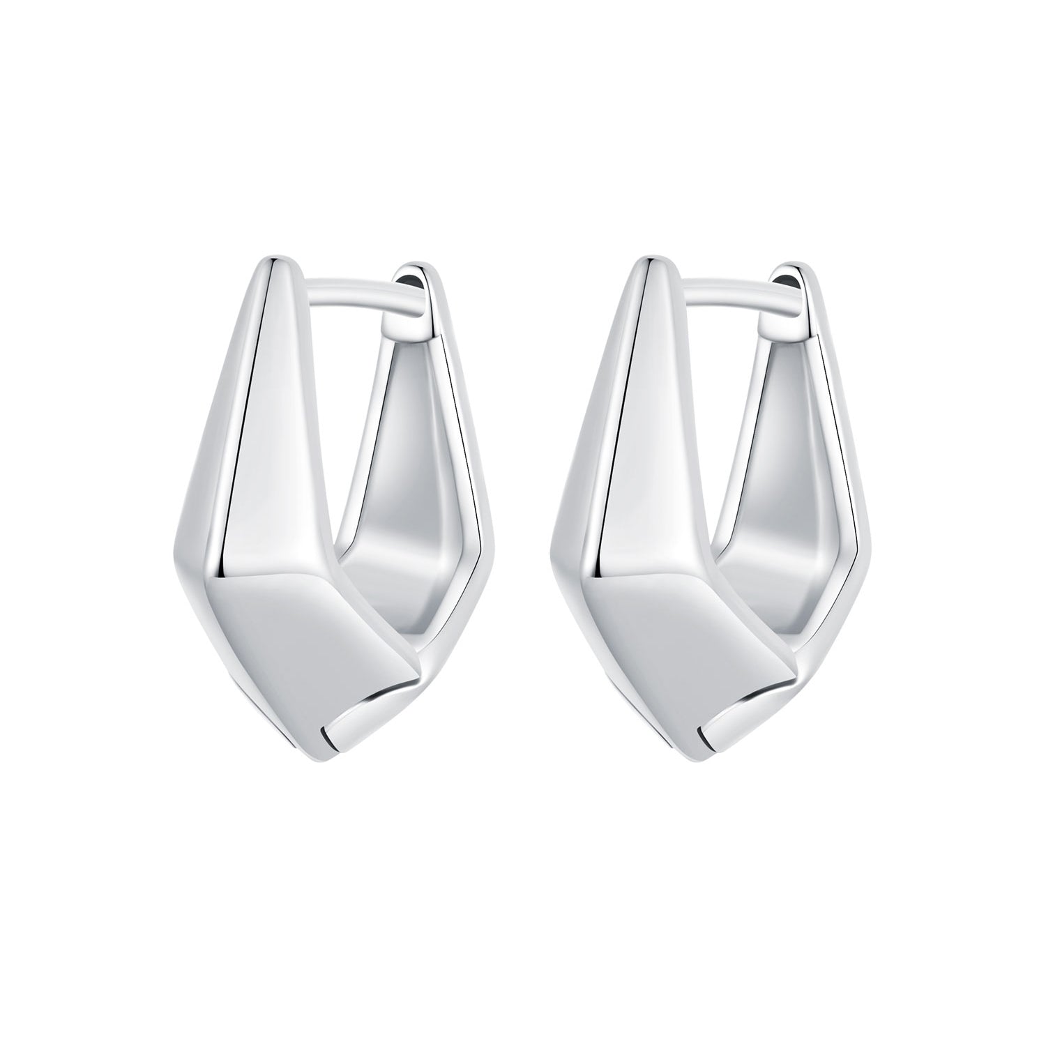 925 Sterling Silver White Gold Plated Earrings 14x6.5mm for Women