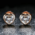 925 Sterling Silver Heart Shaped CZ Earrings with Rose Gold Plating for Women