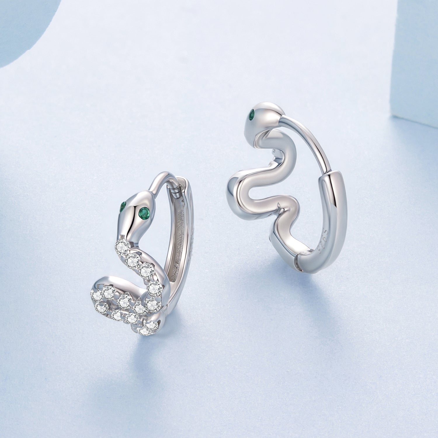 925 Sterling Silver Hoop Earrings with White Gold Plating and CZ Stones