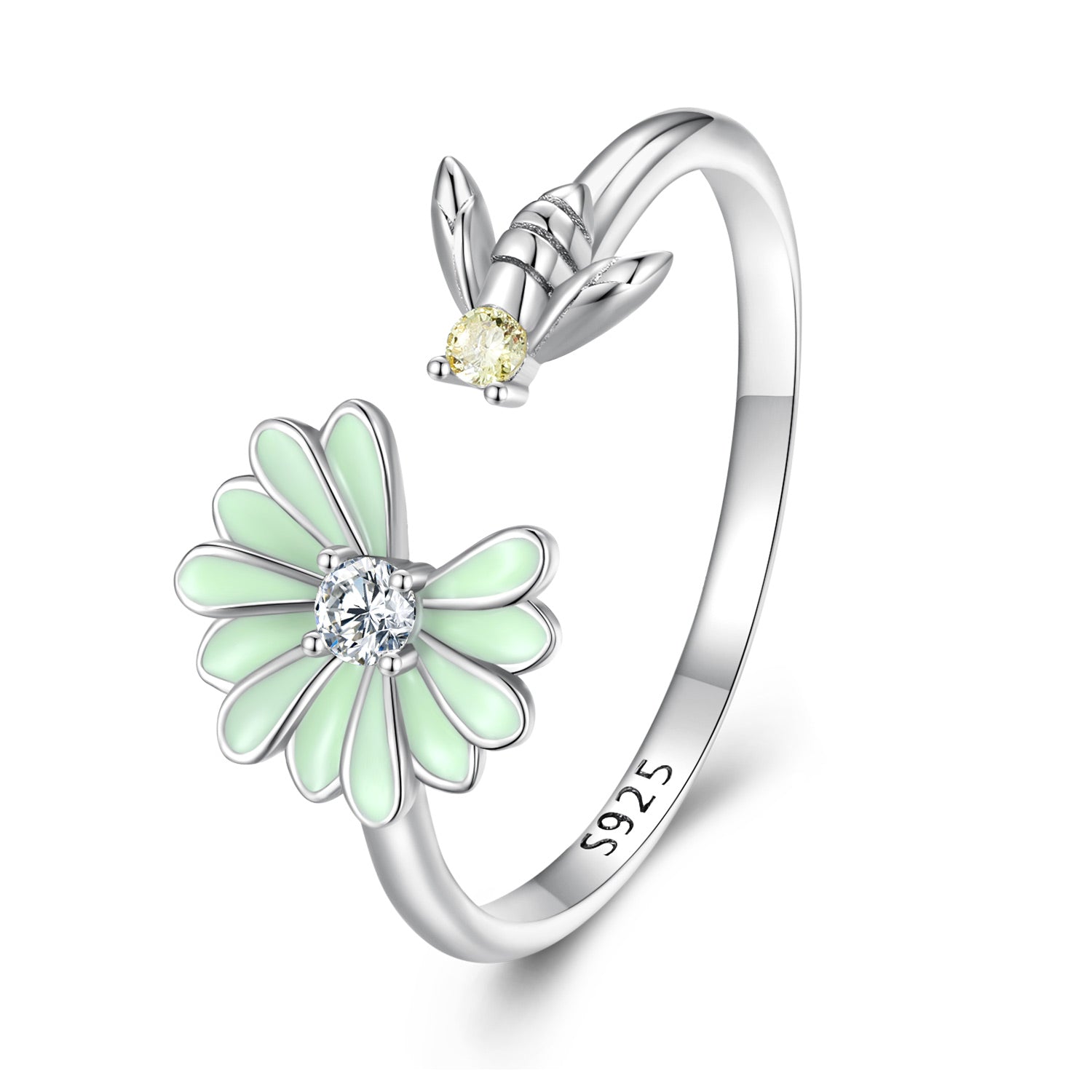 925 Sterling Silver Enamel CZ Plated Platinum Ring