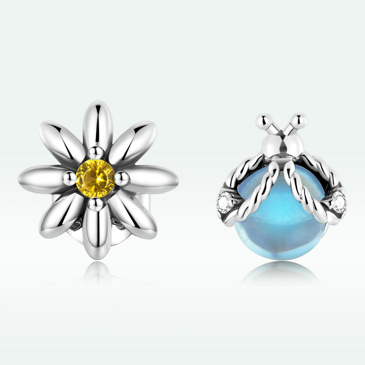 925 Sterling Silver Ladybird Earrings with Pavé Set CZ, 0.7cm for Women