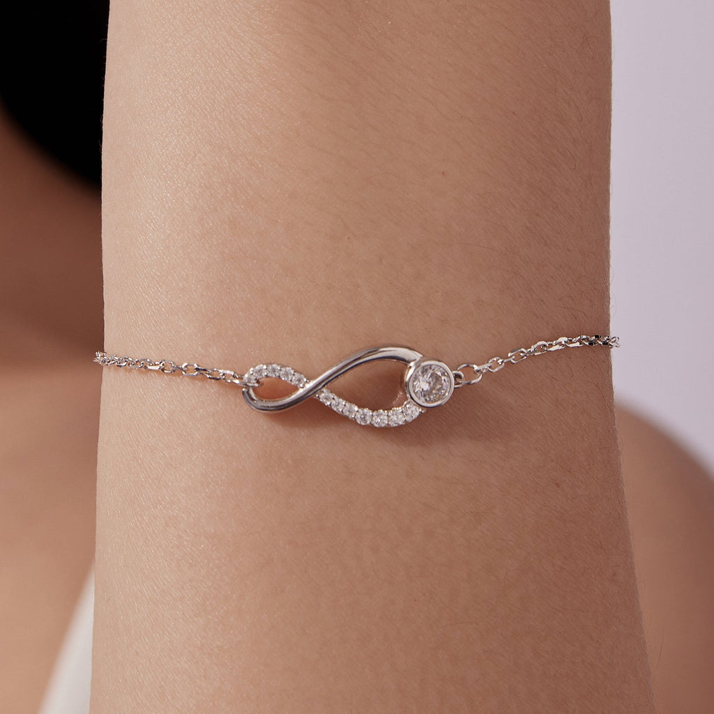 925 Sterling Silver Moissanite Pavé Bracelet for Women - 21cm, White Gold Plated, CZ