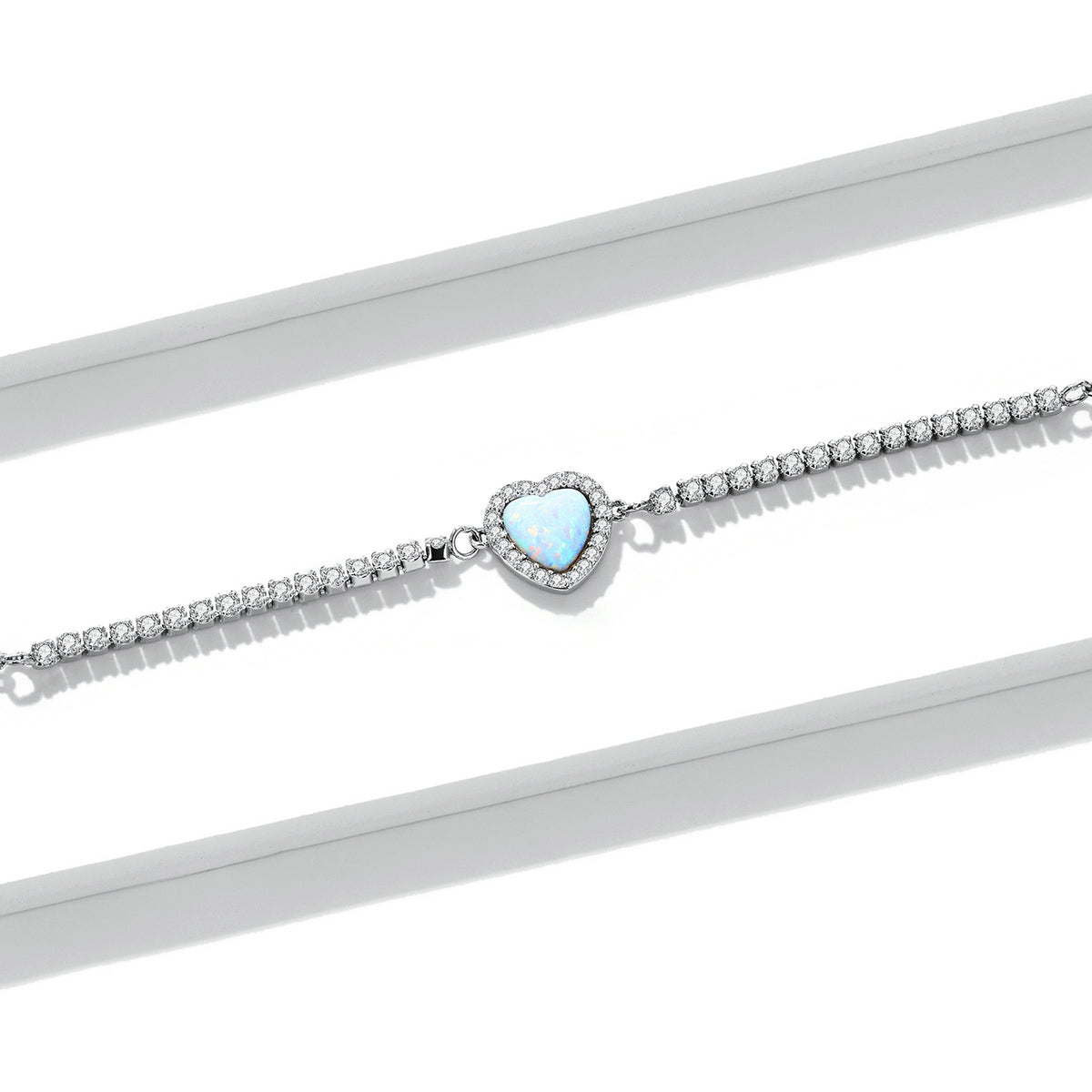 925 Sterling Silver Adjustable Bracelet with Translucent Opal and CZ for Women