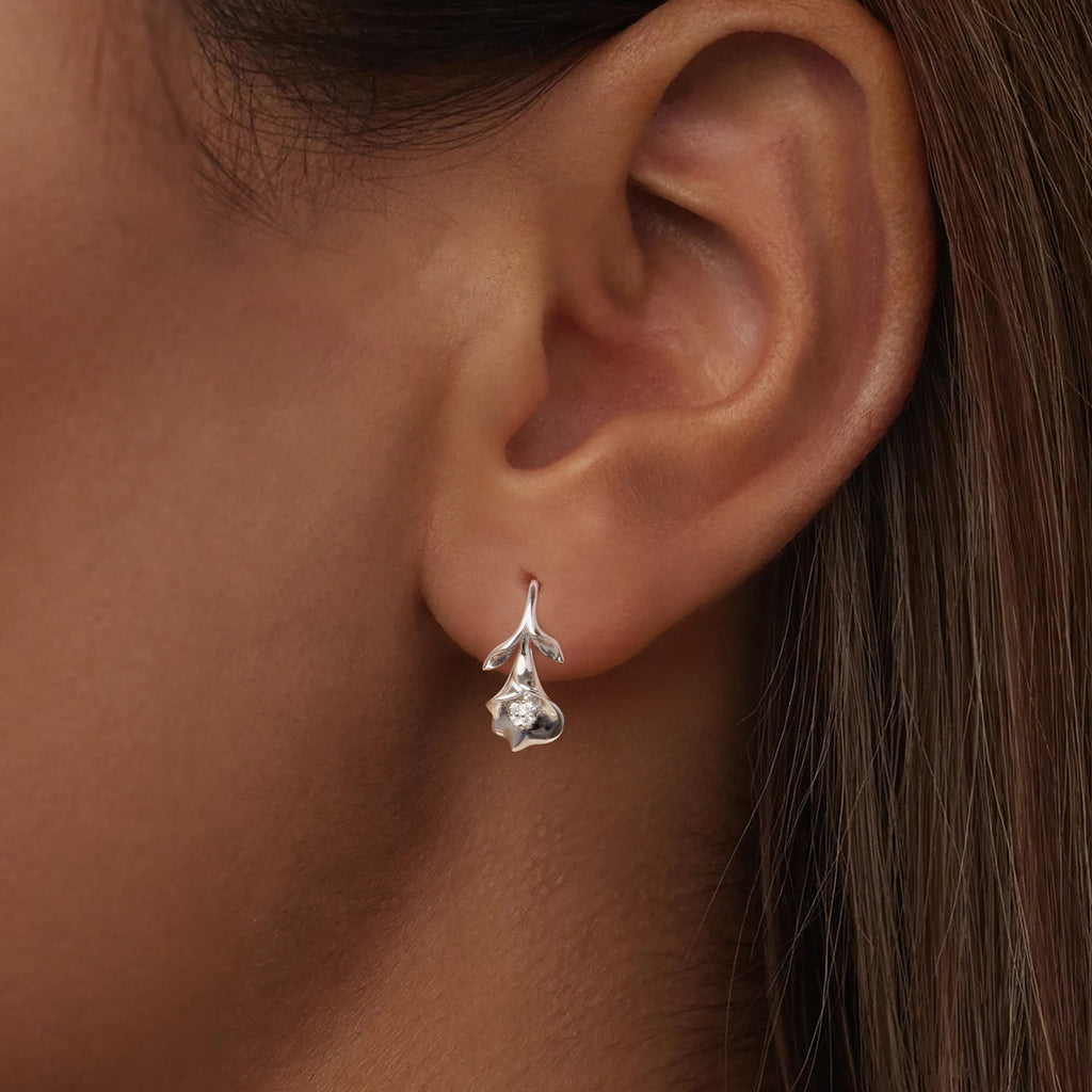 925 Sterling Silver Earrings with White Gold Plating and CZ