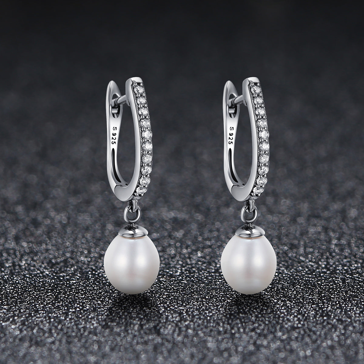 925 Sterling Silver Freshwater Pearl Earrings with Pavé Setting CZ for Women