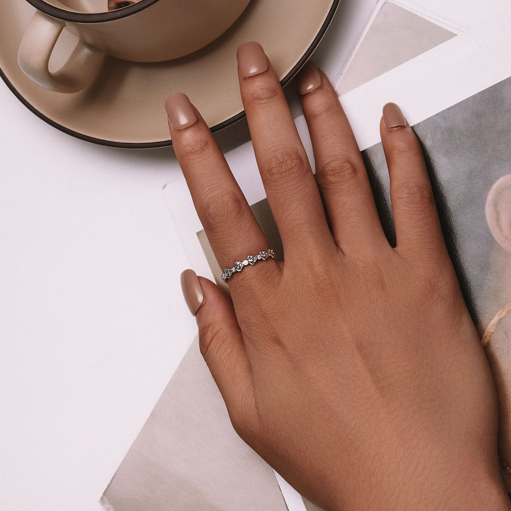 925 Sterling Silver Ring with Pavé Setting CZ - Size 6.0 - Oxidized Silver