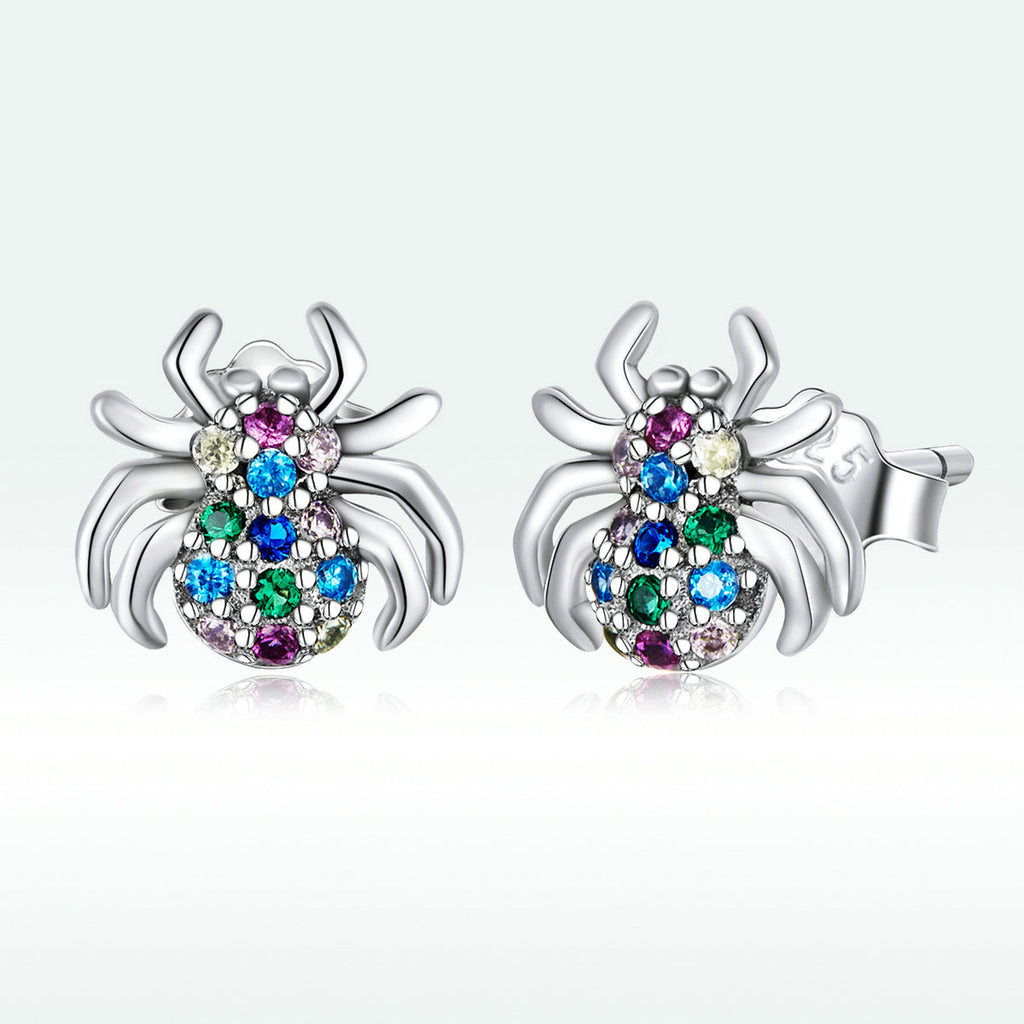 925 Sterling Silver Earrings with Pavé Setting CZ, Oxidized Silver, 0.7*0.8 cm for Women