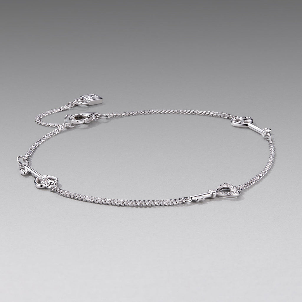 925 Sterling Silver White Gold Plated 21cm Pavé CZ Bracelet for Women