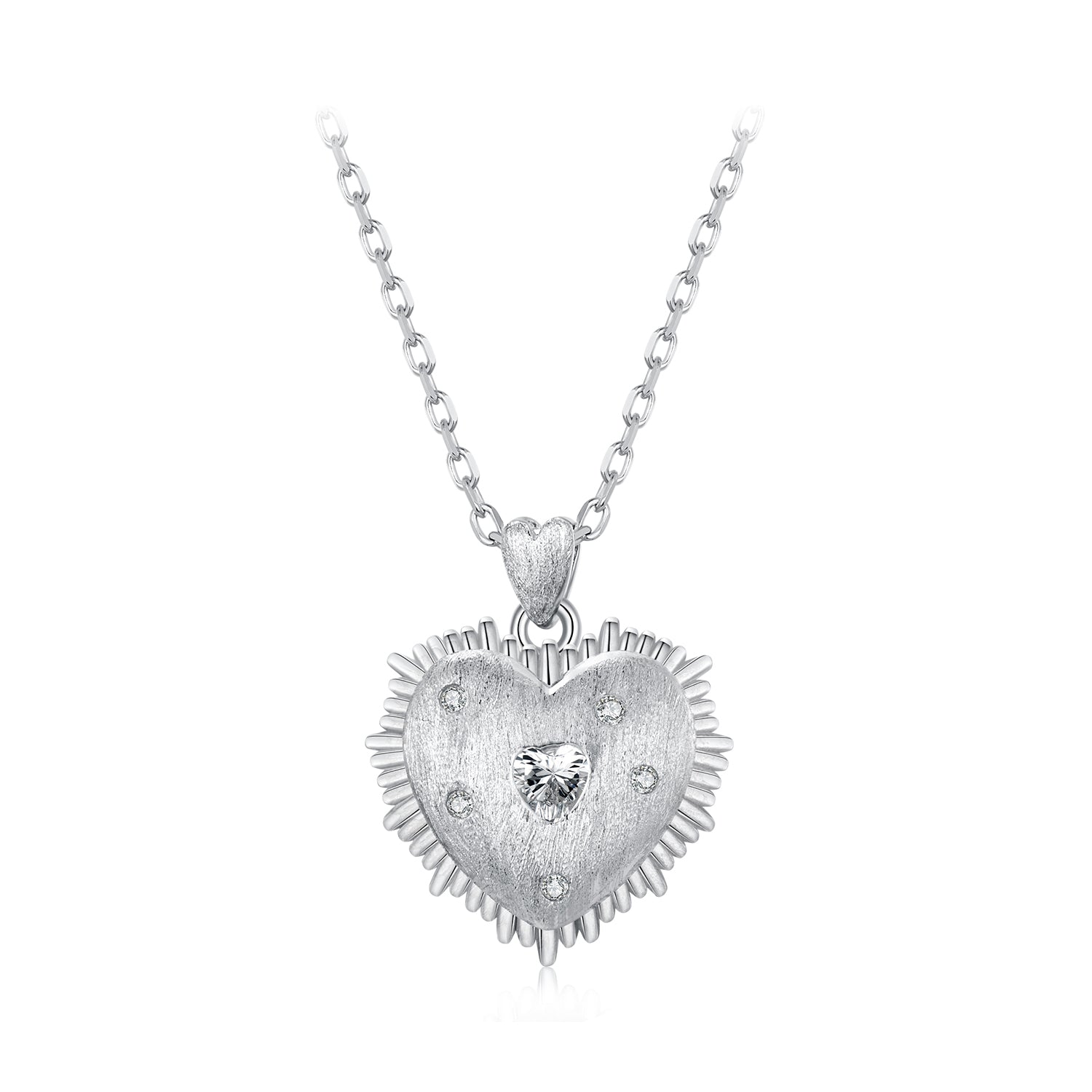 925 Sterling Silver White Gold Plated Necklace with CZ Pendant for Women