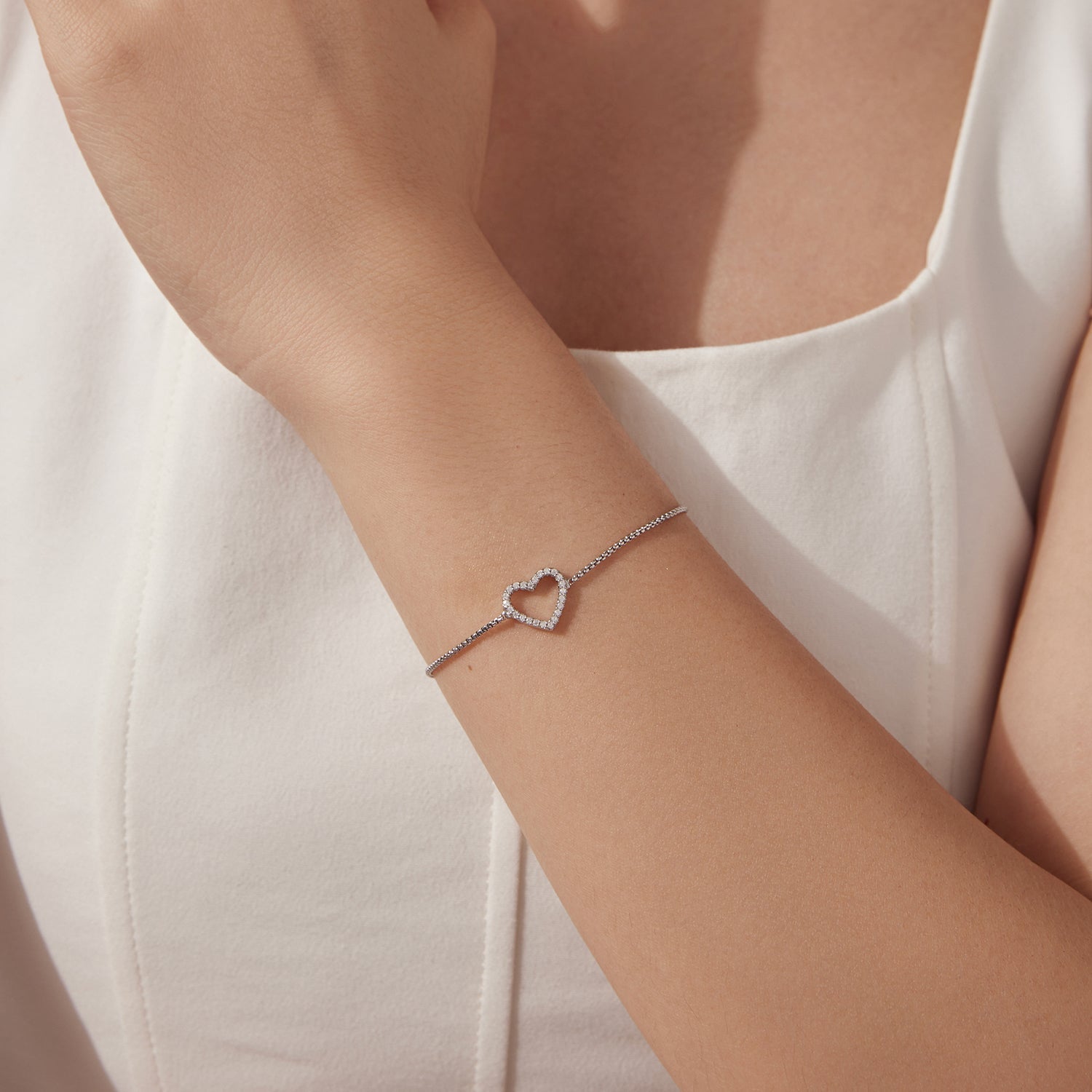 925 Sterling Silver Plated White Gold Moissanite Bracelet for Women