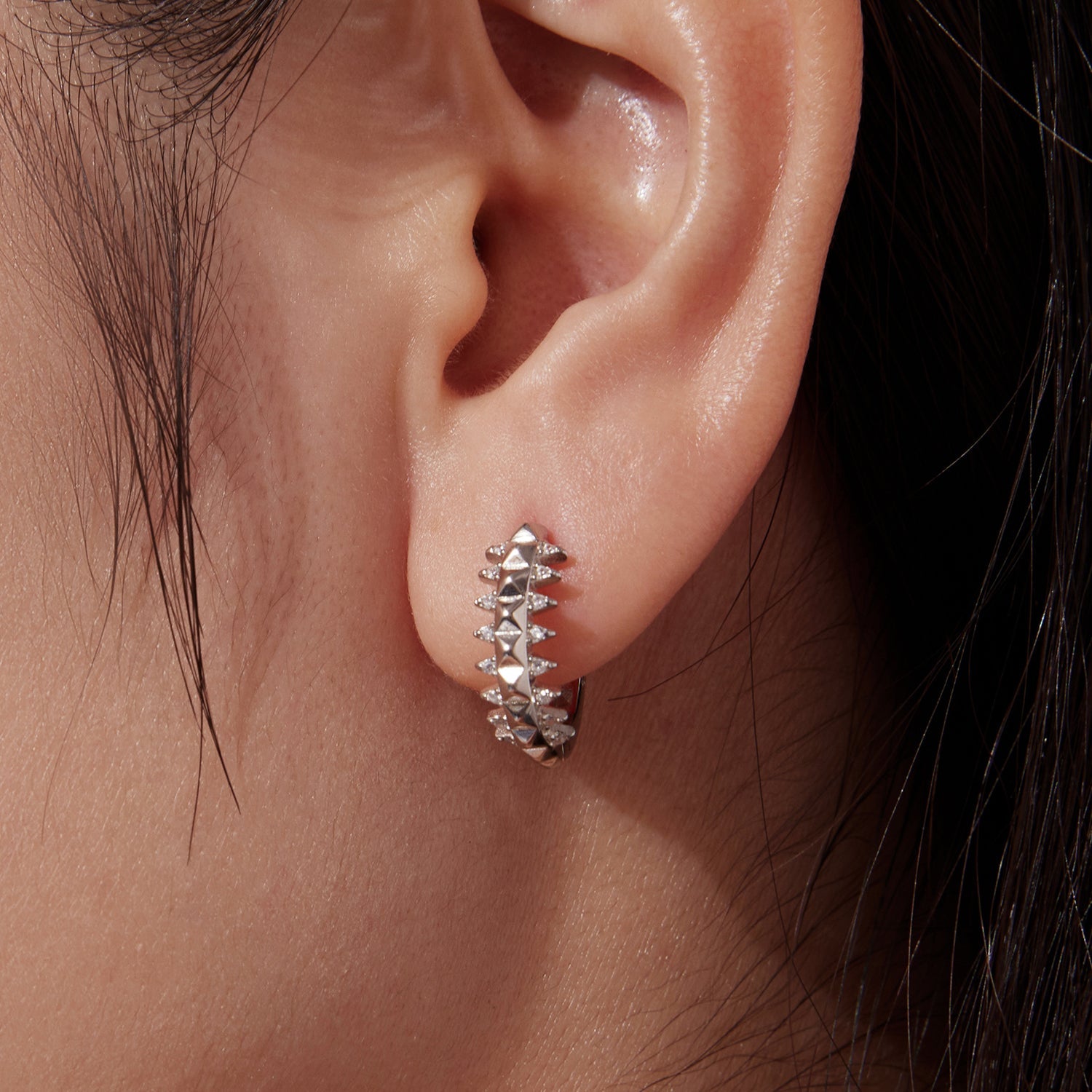 925 Sterling Silver White Gold Plated 1.6cm Pavé CZ Hoop Earrings for Women
