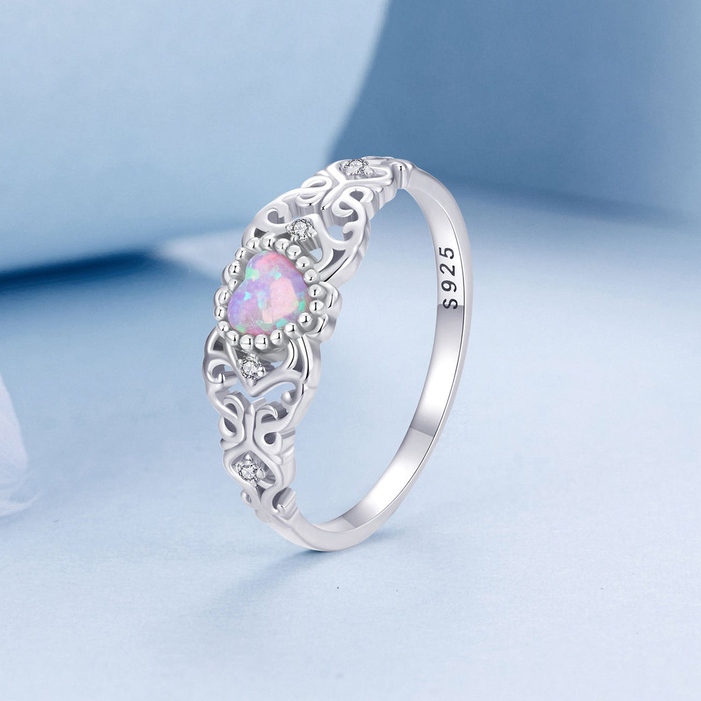 925 Sterling Silver Opal and CZ Stackable Ring in Size 6 for Women