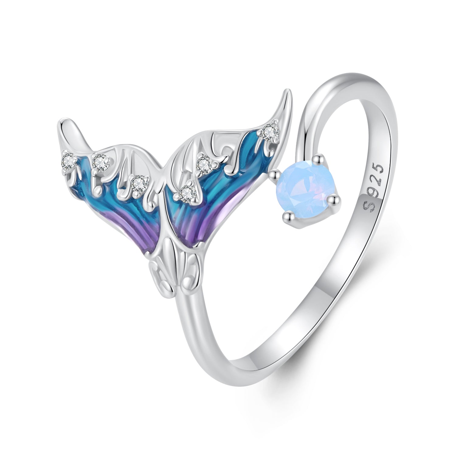 925 Sterling Silver Enamel Opal Ring with Pavé Setting for Women